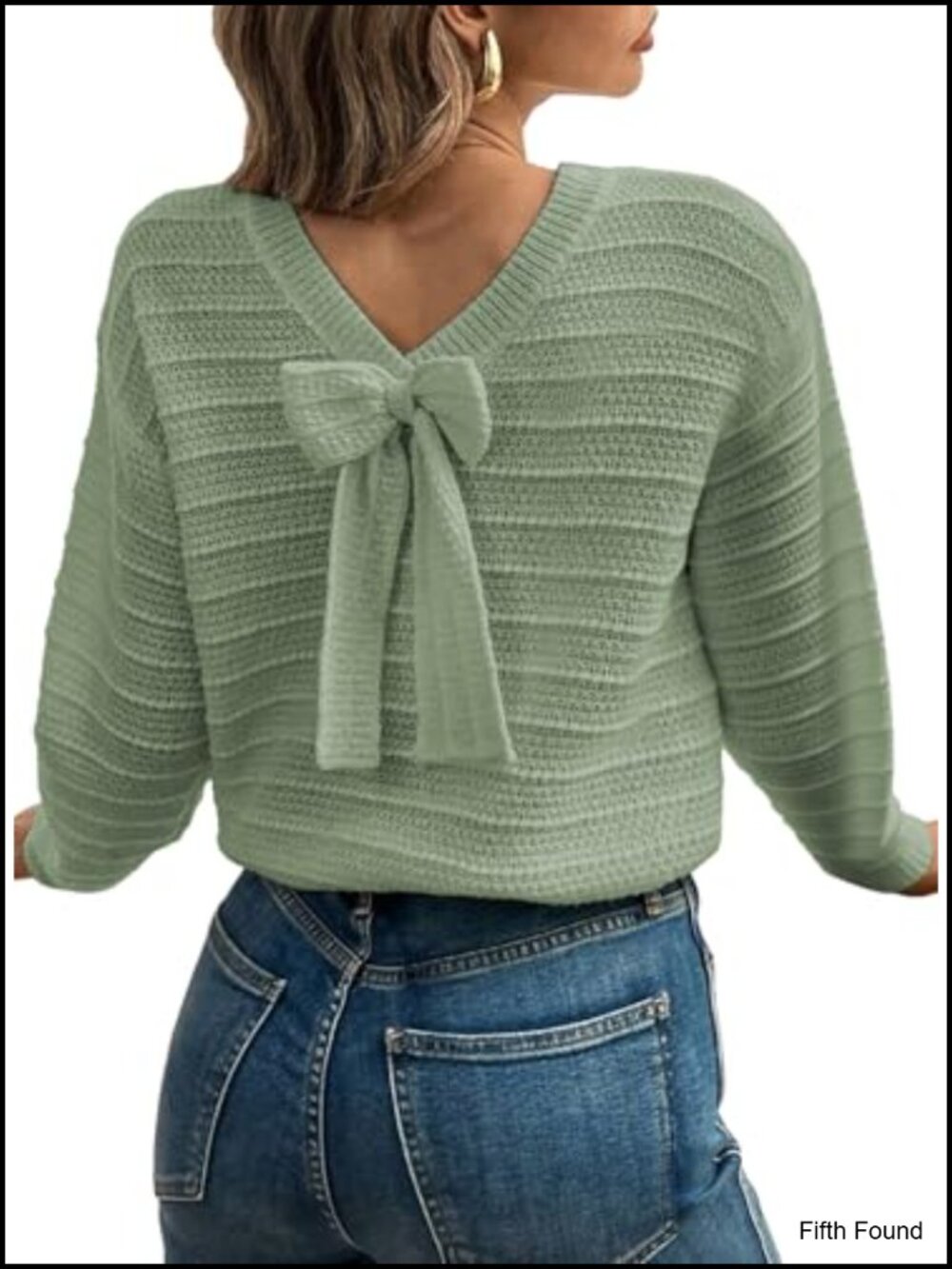 Womens Bow Back Knit Pullover Sweater Crew Neck Long Sleeve Fall Top